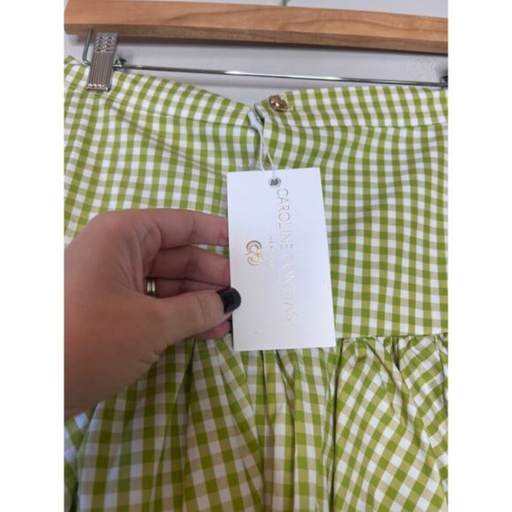 NWT Caroline Constas Lightweight Bubble Hem Mini Skirt Pistachio Gingham Size: S - Picture 4 of 8
